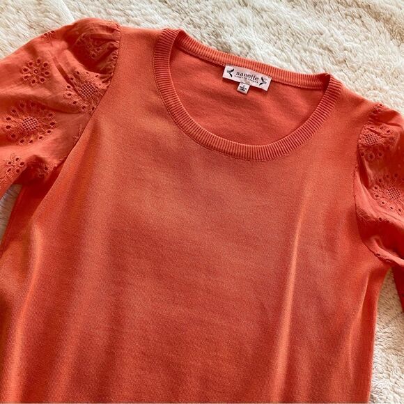 NEW NANETTE LEPORE CORAL LIGHTWEIGHT EYELET SHORT SLEEVE SWEATER S - Picture 13 of 15